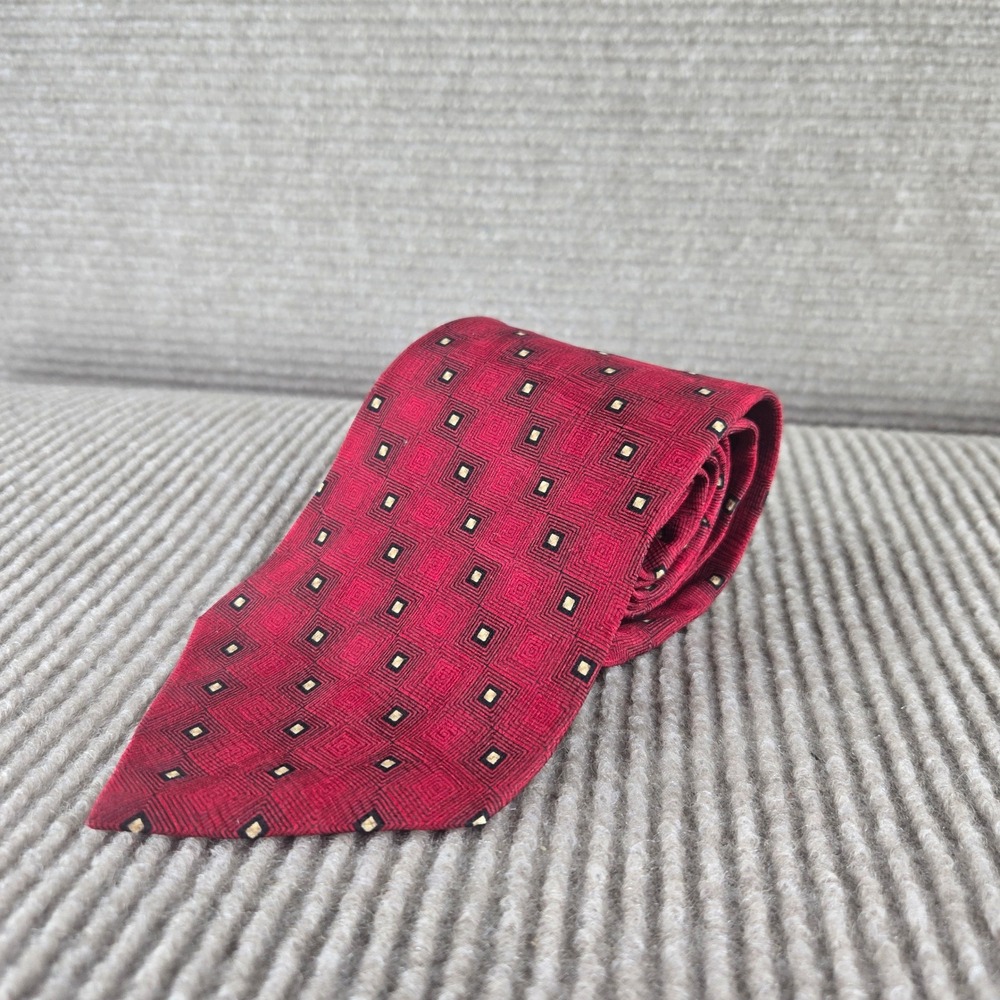 Pierre Cardin Mens OS Red Geometric Square Silk Necktie